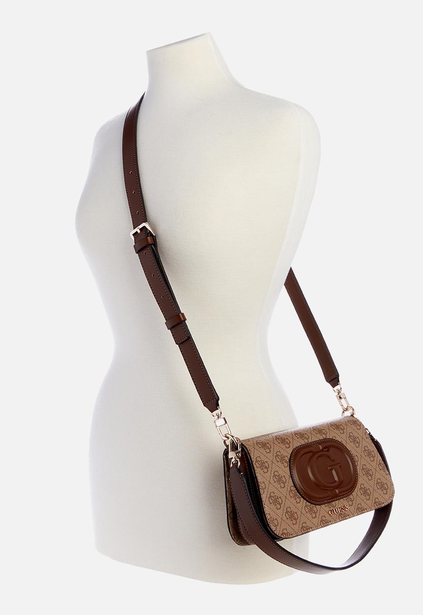 GUESS - Eco mietta flap shoulder bag - latte logo/brown