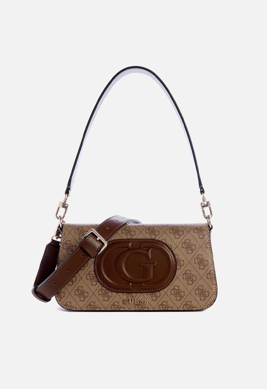 GUESS - Eco mietta flap shoulder bag - latte logo/brown