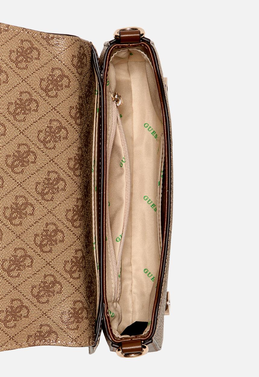 GUESS - Eco mietta flap shoulder bag - latte logo/brown