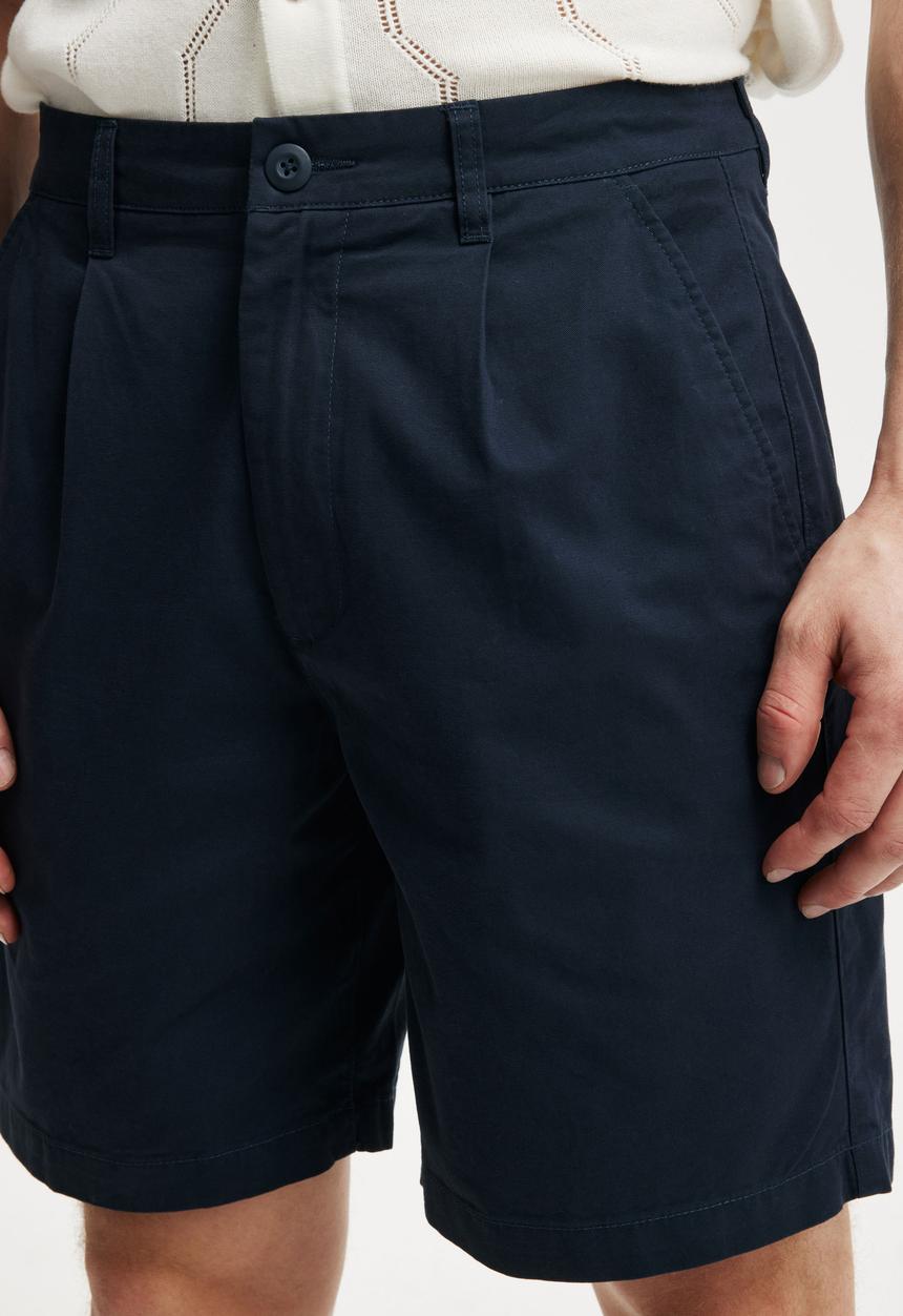 Cotton On - Twill Pleat Short - Navy Twill