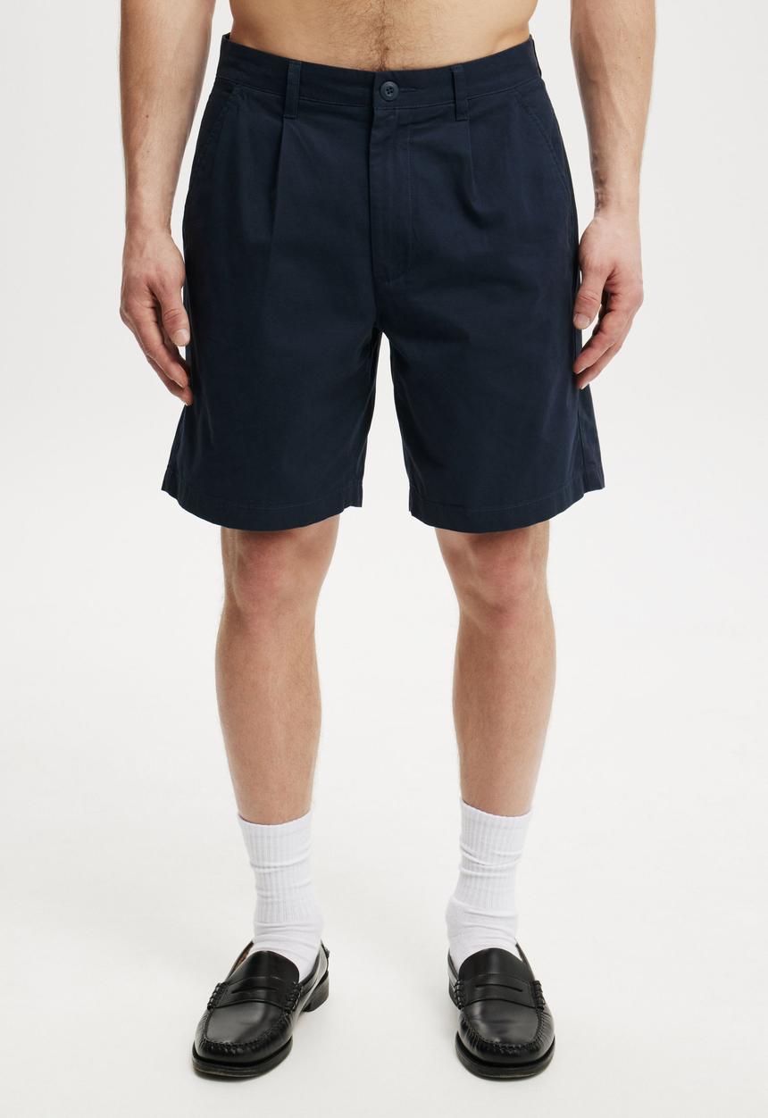 Cotton On - Twill Pleat Short - Navy Twill