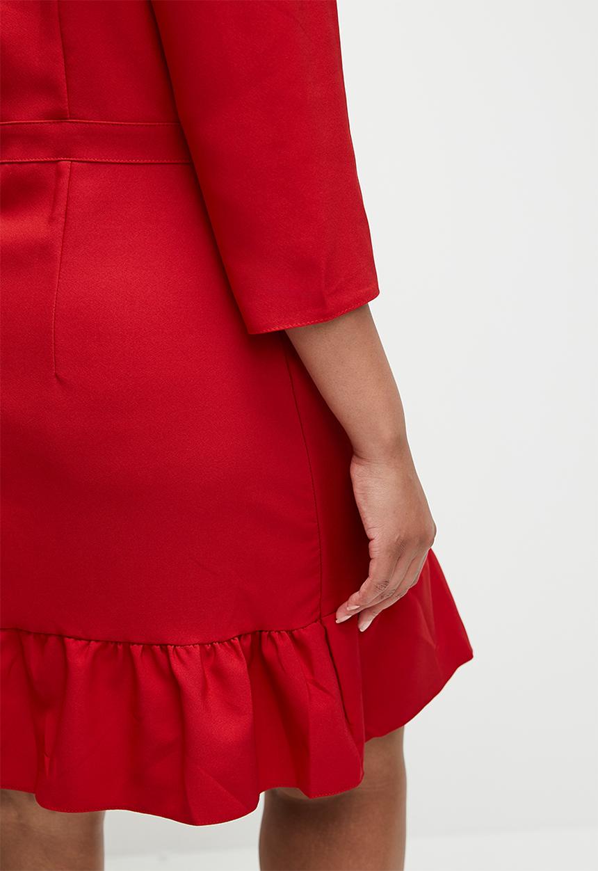 Trendyol - Plus Size Unlined Three Quarter Sleeve Mini Woven Jacket Dress - Red