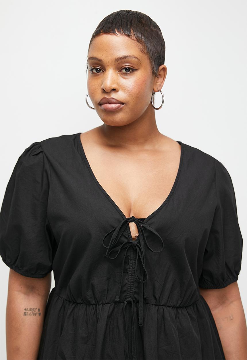 Cotton On - Plus Allegra Tie Detail Mini Dress-Black
