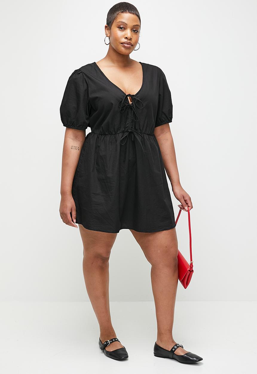 Cotton On - Plus Allegra Tie Detail Mini Dress-Black