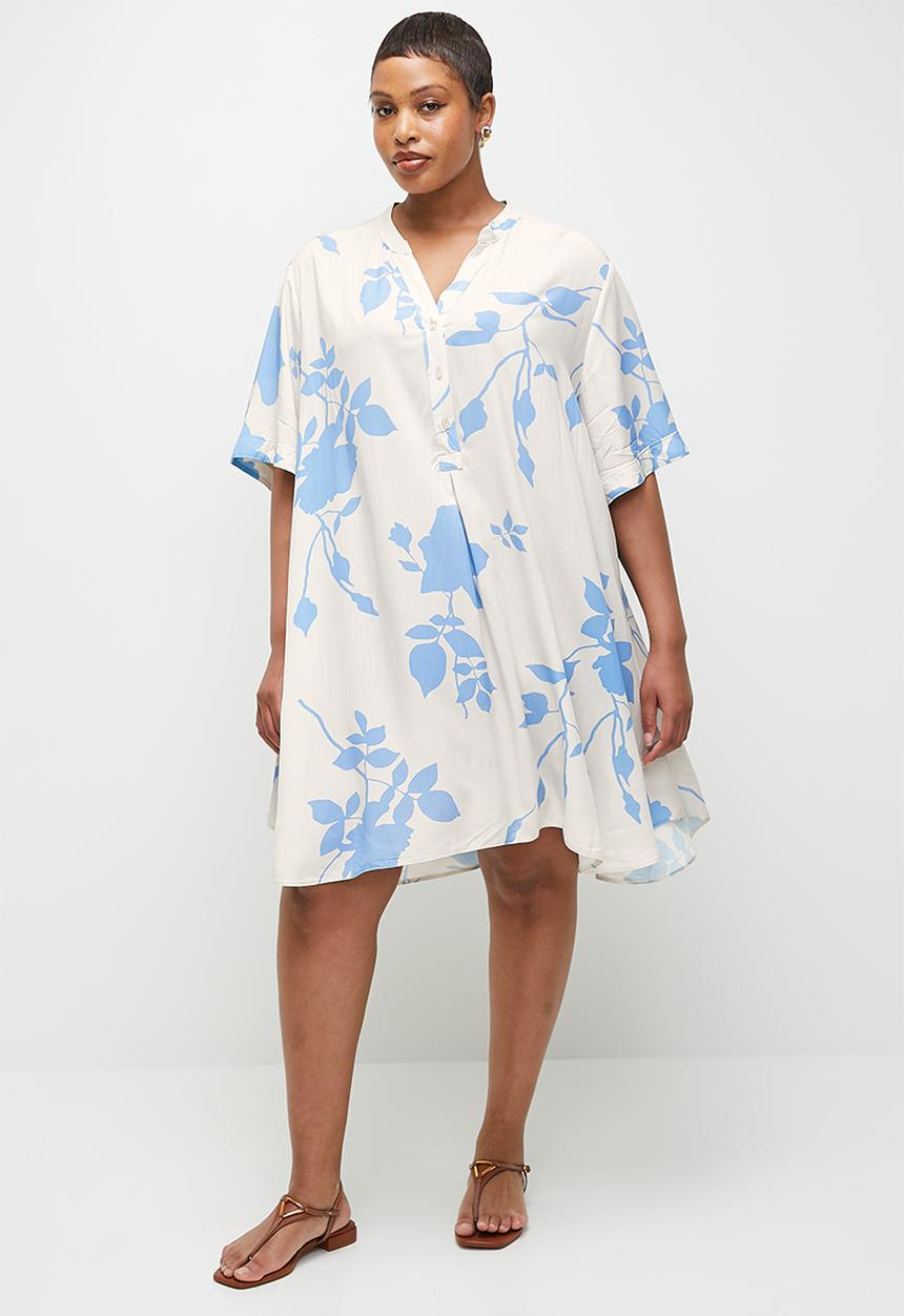 edit - Mandarin collar mini shirt dress - spontaneous sprig aop.