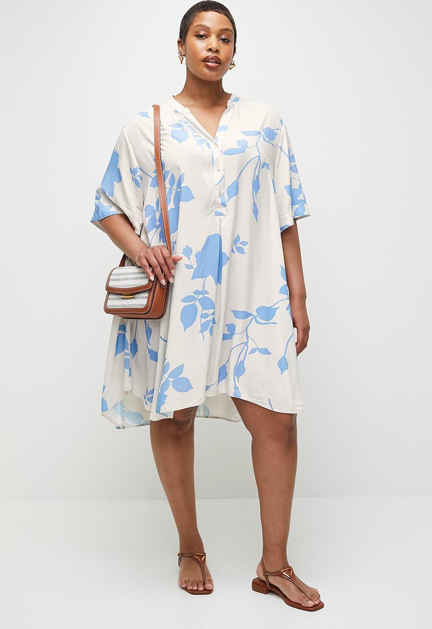 edit - Mandarin collar mini shirt dress - spontaneous sprig aop.