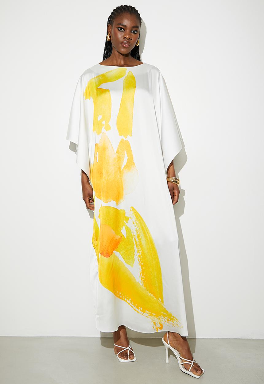 VELVET - Printed satin kaftan dress - yellow painted people