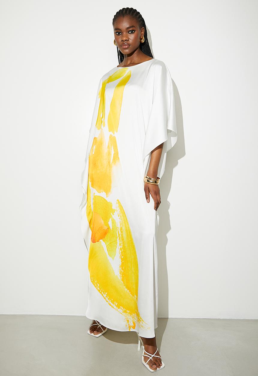 VELVET - Printed satin kaftan dress - yellow painted people