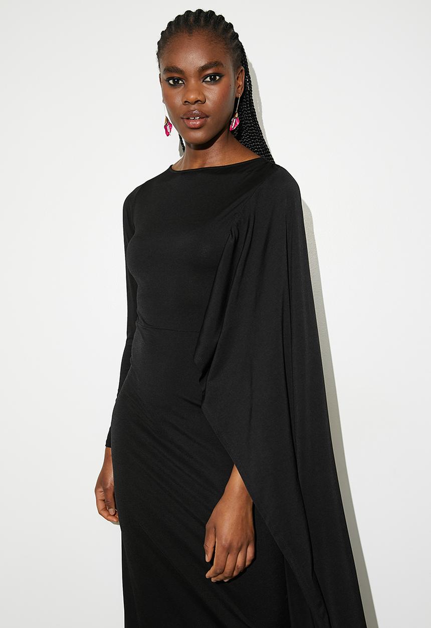 VELVET - Cape column midi dress - black