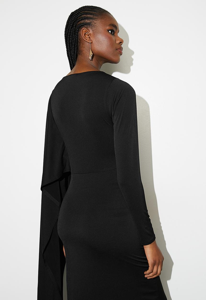 VELVET - Cape column midi dress - black