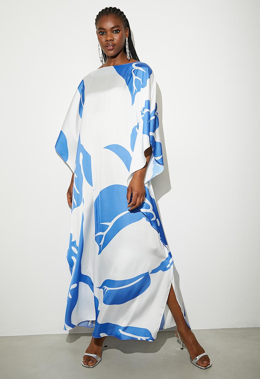 VELVET - Printed satin kaftan dress - turq graphic venus