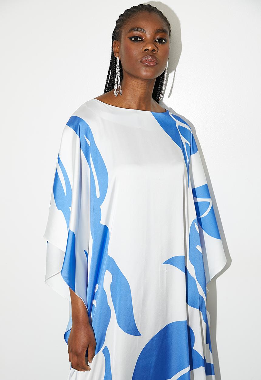 VELVET - Printed satin kaftan dress - turq graphic venus