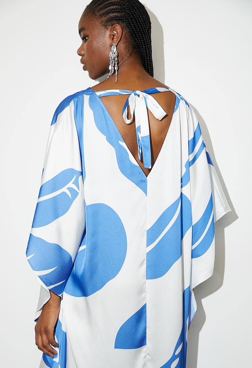VELVET - Printed satin kaftan dress - turq graphic venus