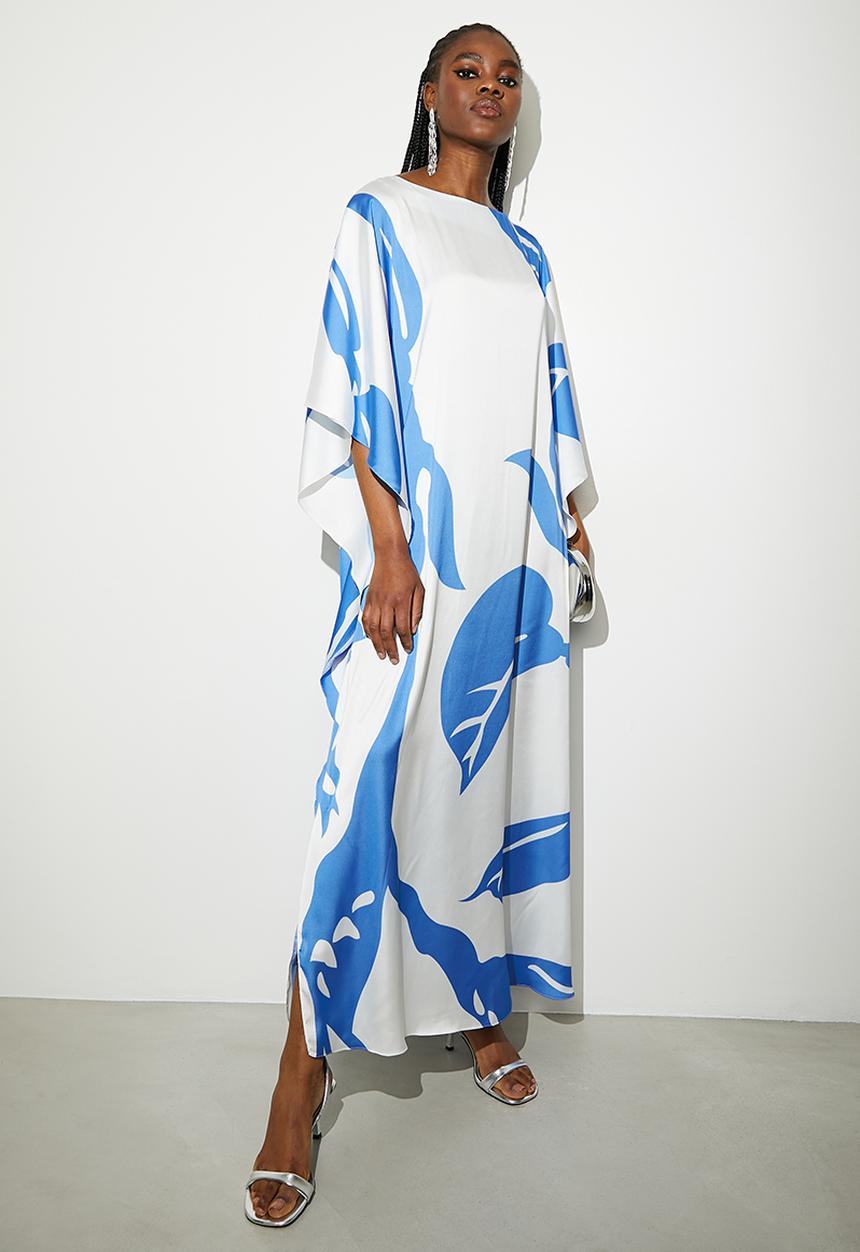 VELVET - Printed satin kaftan dress - turq graphic venus