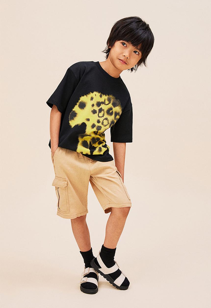 H&M - H&M x Rop van Mierlo: Animal-motif t-shirt - black & leopard print