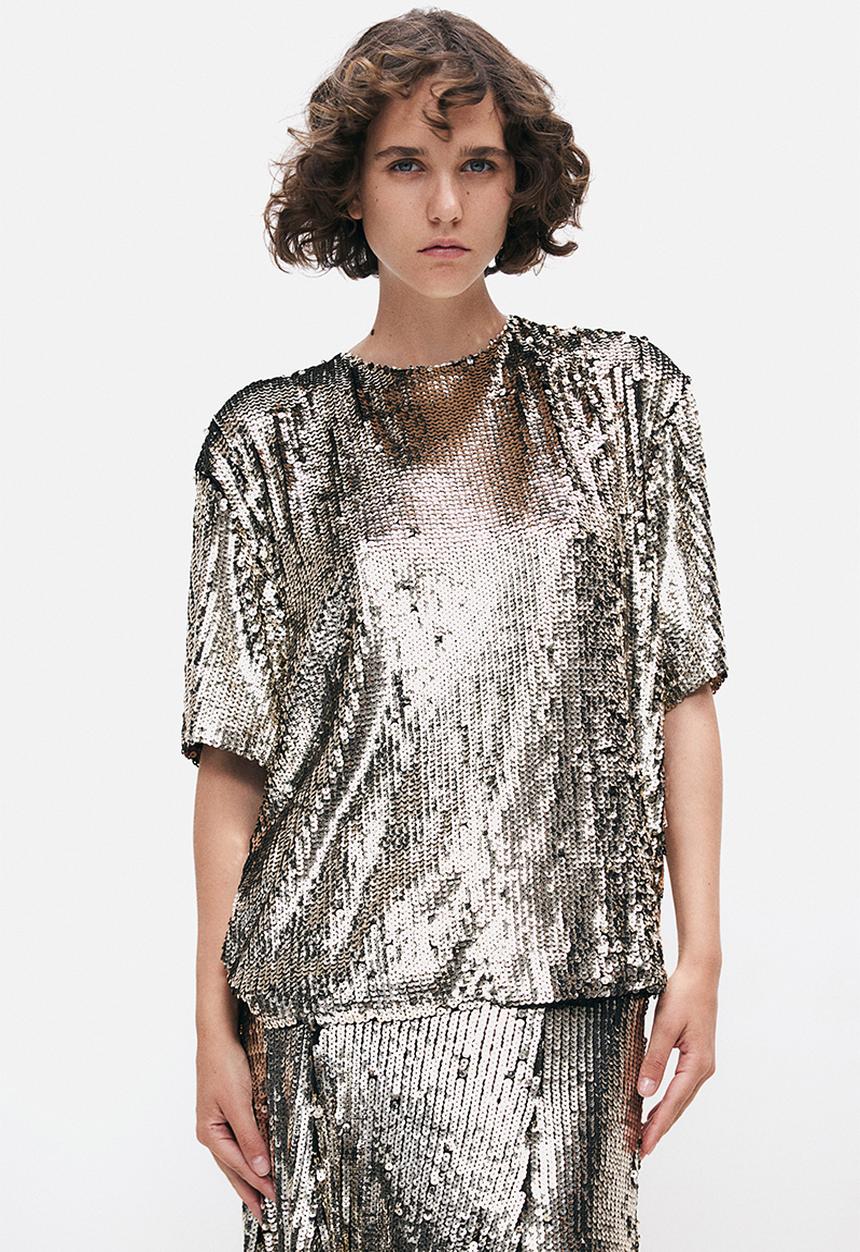 H&M - H&M Studio: Shoulder-pad sequined t-shirt - bronze