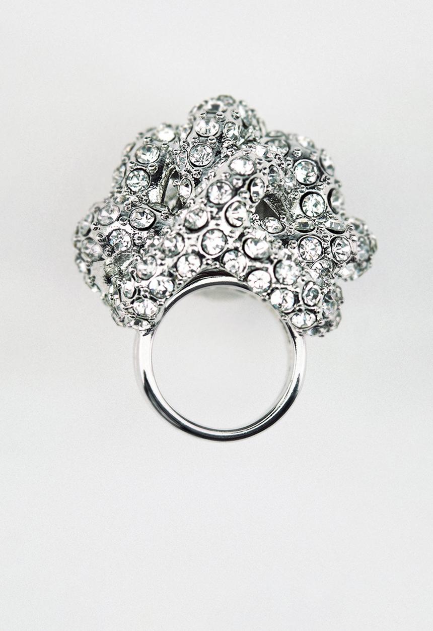 H&M - H&M Studio: Rhinestone-chain cluster ring - silver