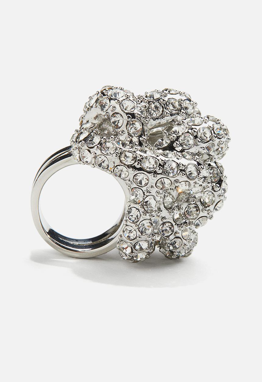 H&M - H&M Studio: Rhinestone-chain cluster ring - silver