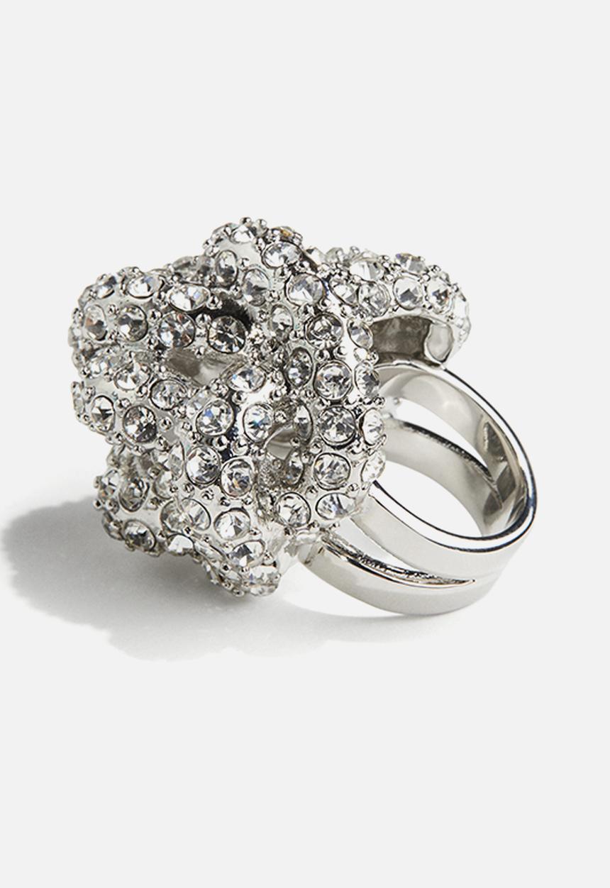H&M - H&M Studio: Rhinestone-chain cluster ring - silver