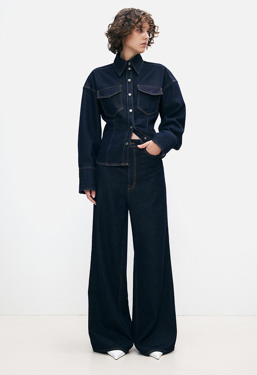 H&M - H&M Studio: Glittery denim hourglass shirt - blue