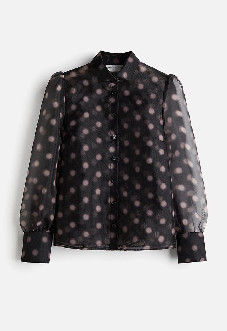 H&M - H&M Studio: Puff-sleeved organza shirt - black