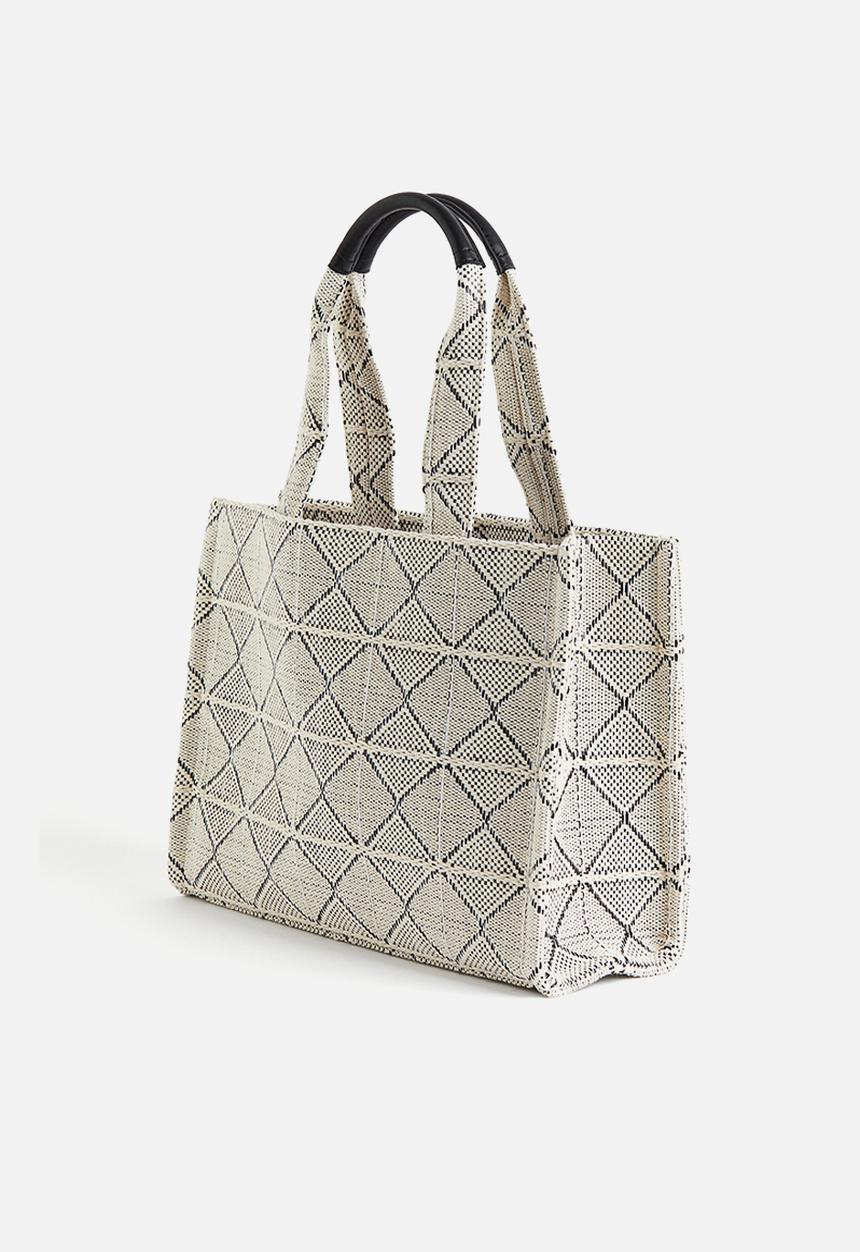 H&M - Cotton-blend shopper - white & black 