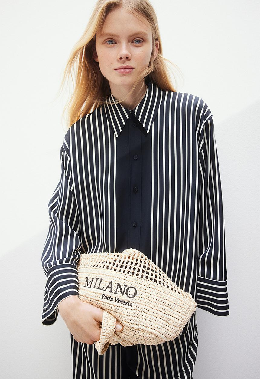 H&M - Embroidered straw shopper - beige