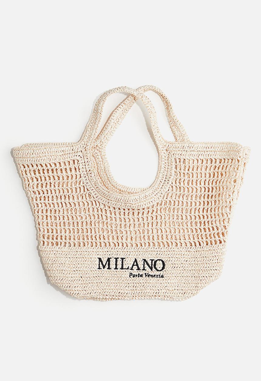 H&M - Embroidered straw shopper - beige