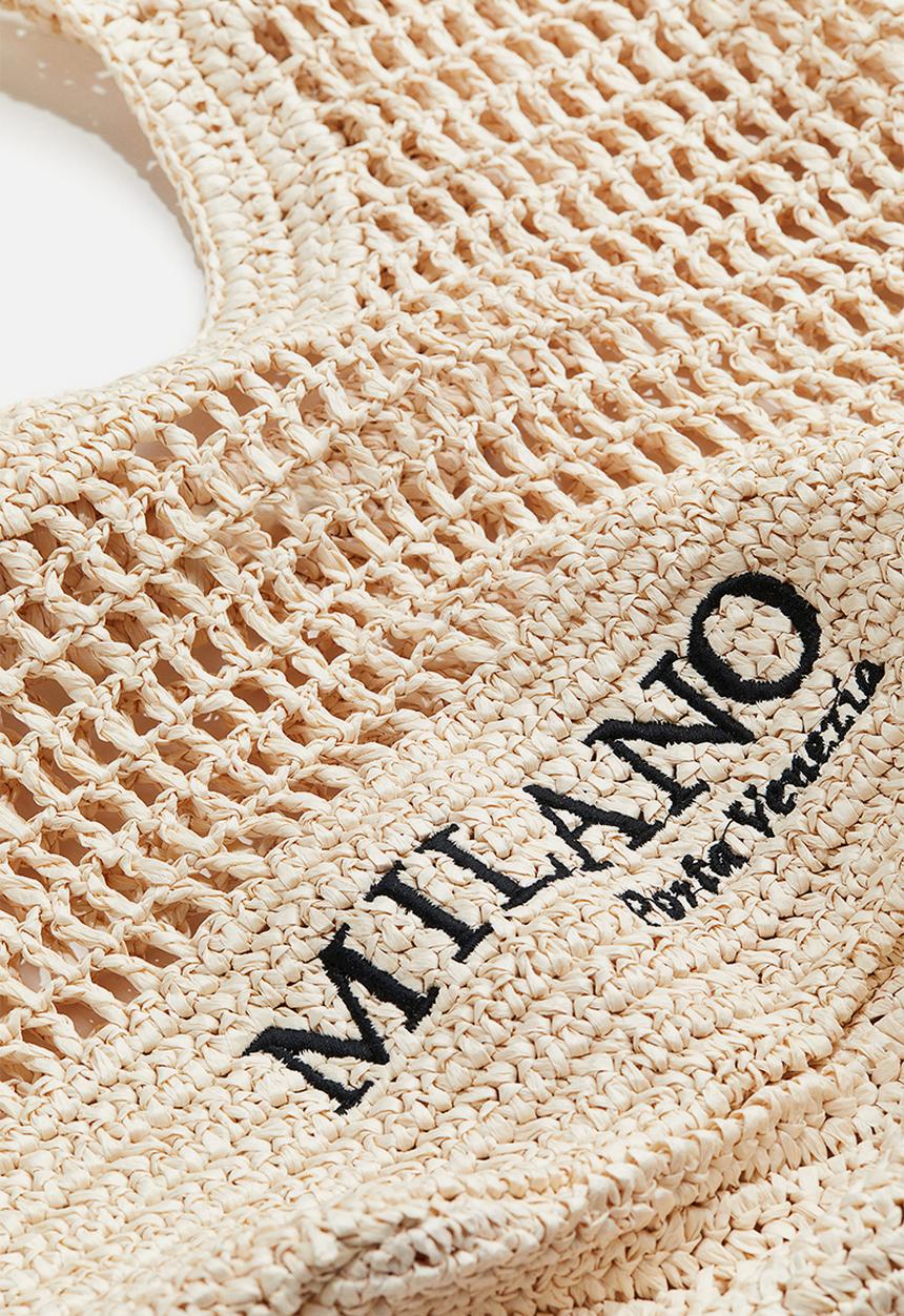 H&M - Embroidered straw shopper - beige