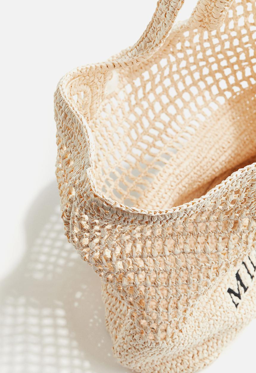 H&M - Embroidered straw shopper - beige