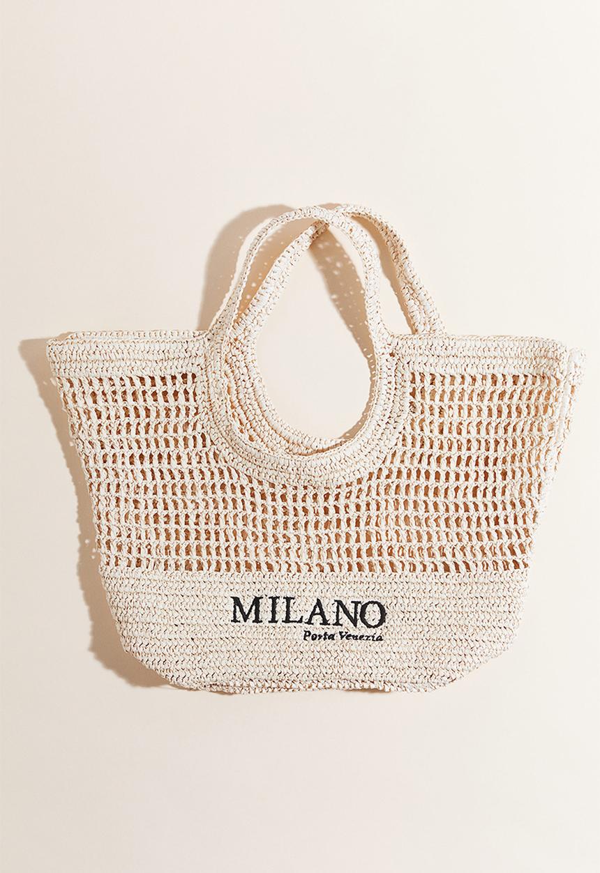 H&M - Embroidered straw shopper - beige