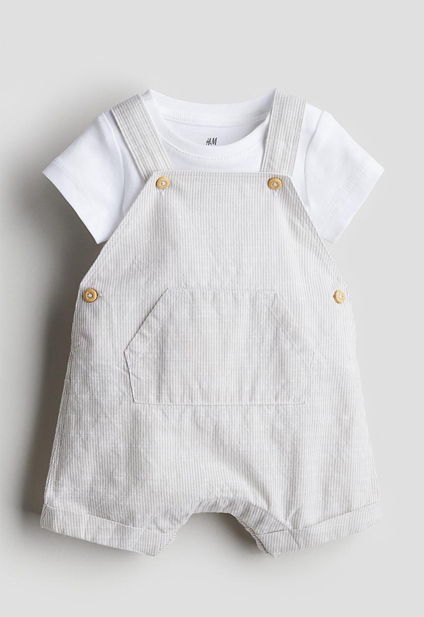 H&M - 2-piece cotton set - beige & white