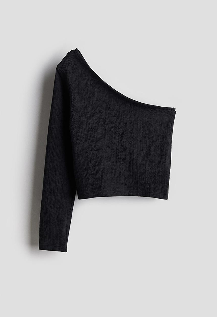 H&M - Jersey one-shoulder top - black