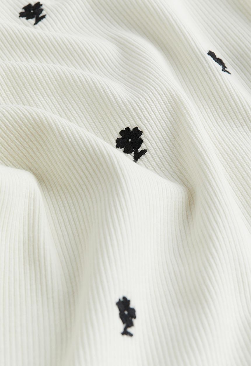 H&M - Frill-trimmed ribbed t-shirt - white multi