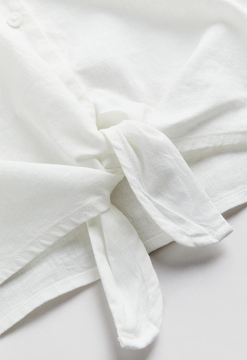 H&M - Linen-blend tie-hem shirt - white