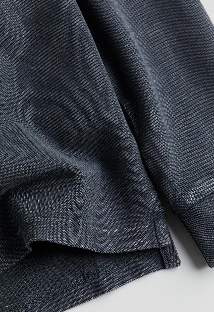 H&M - Long-sleeved cotton piqué polo shirt - washed black