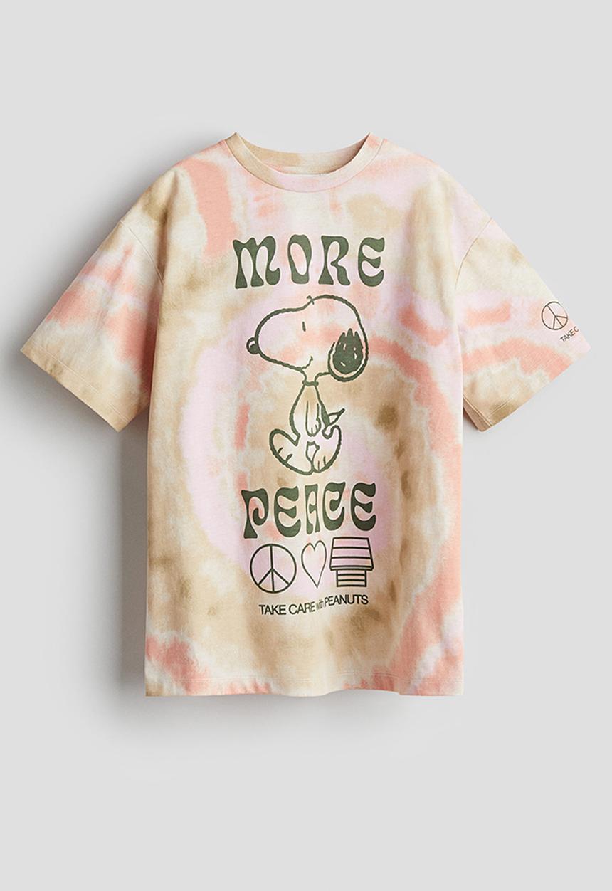 H&M - Oversized printed t-shirt - beige snoopy