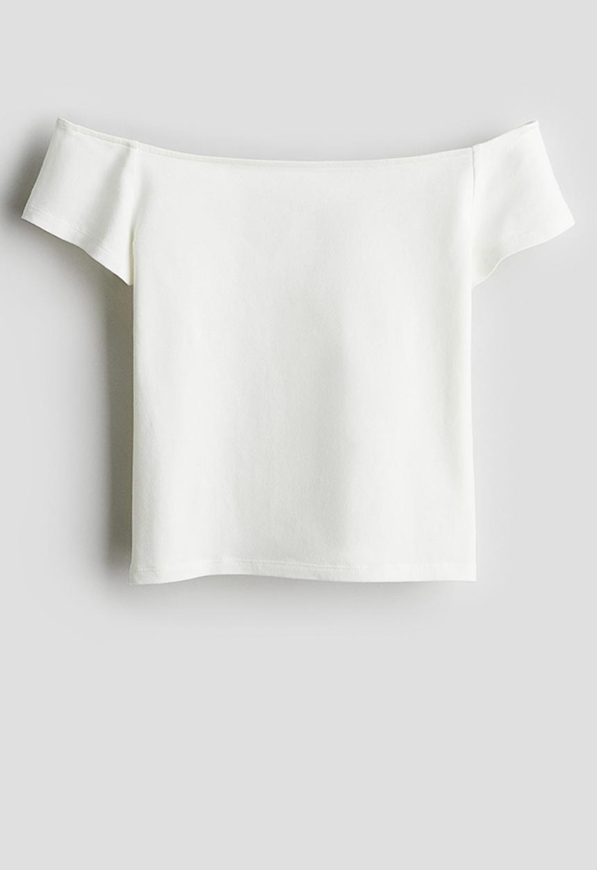H&M - Off-the-shoulder jersey top - white