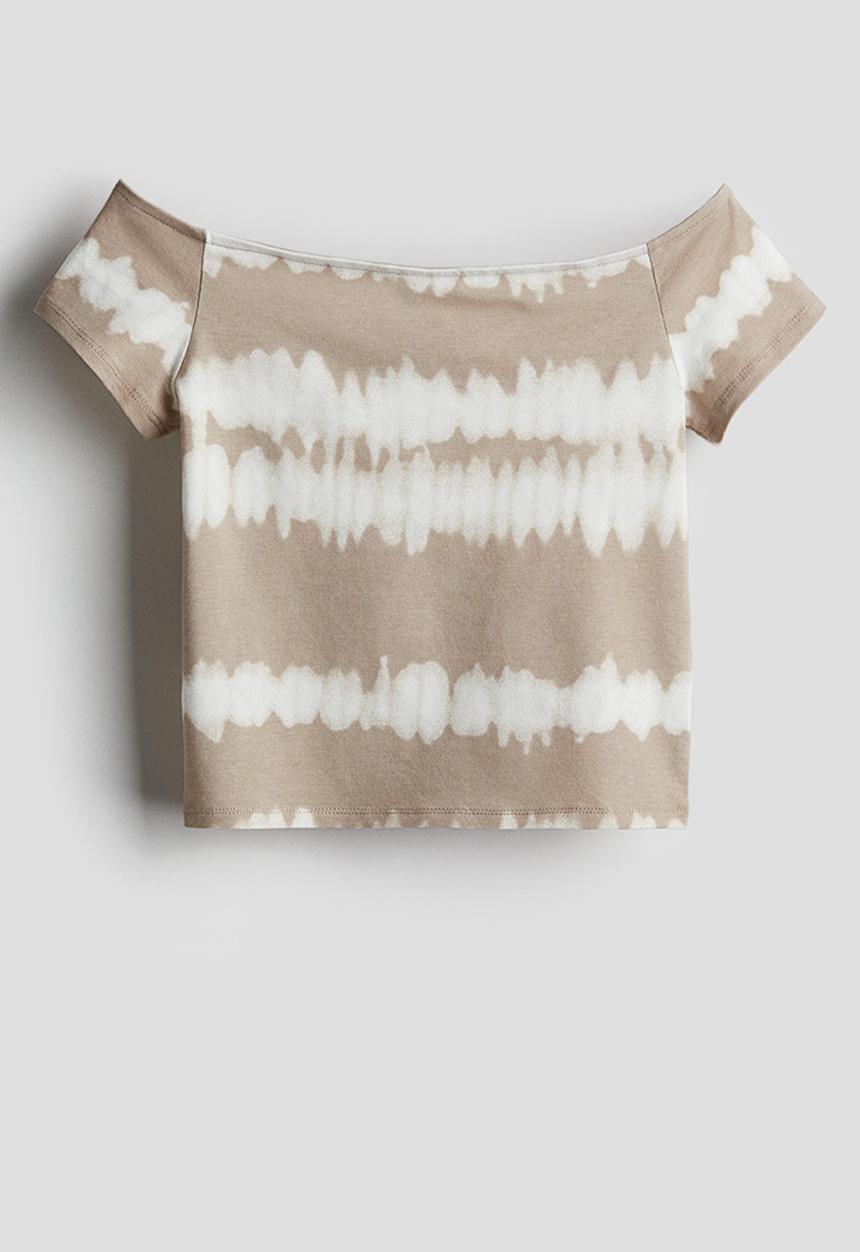 H&M - Off-the-shoulder jersey top - beige multi