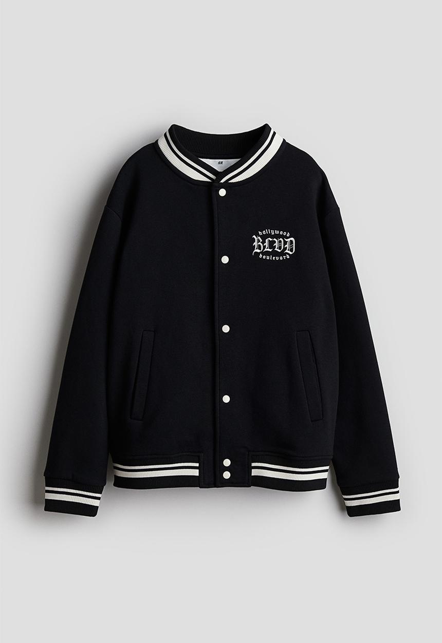 H&M - Motif-detail baseball jacket - black multi