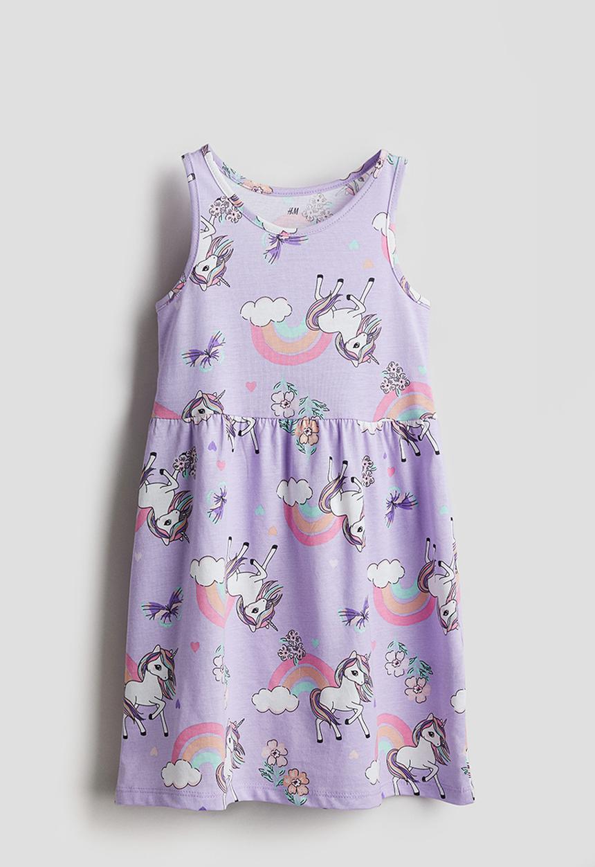 H&M - Patterned cotton dress - light purple unicorns