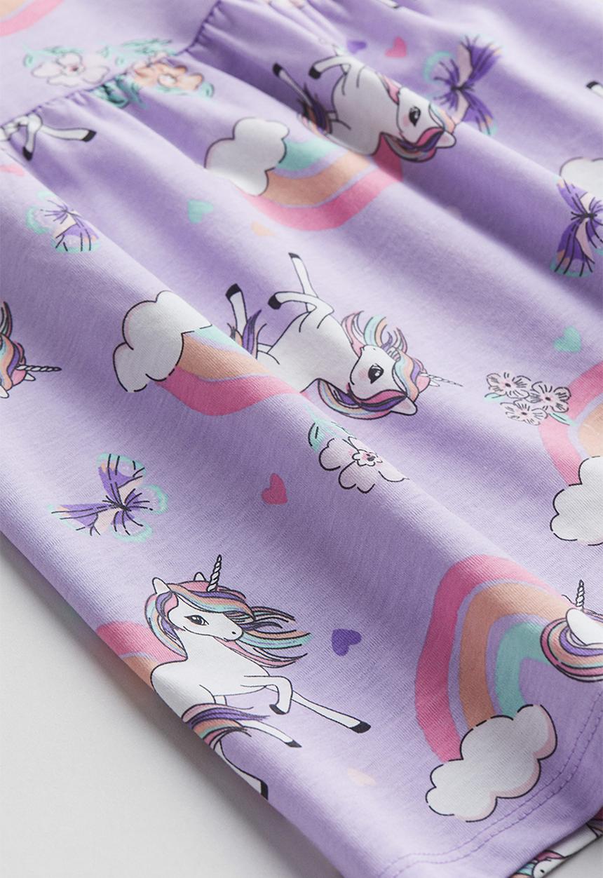 H&M - Patterned cotton dress - light purple unicorns