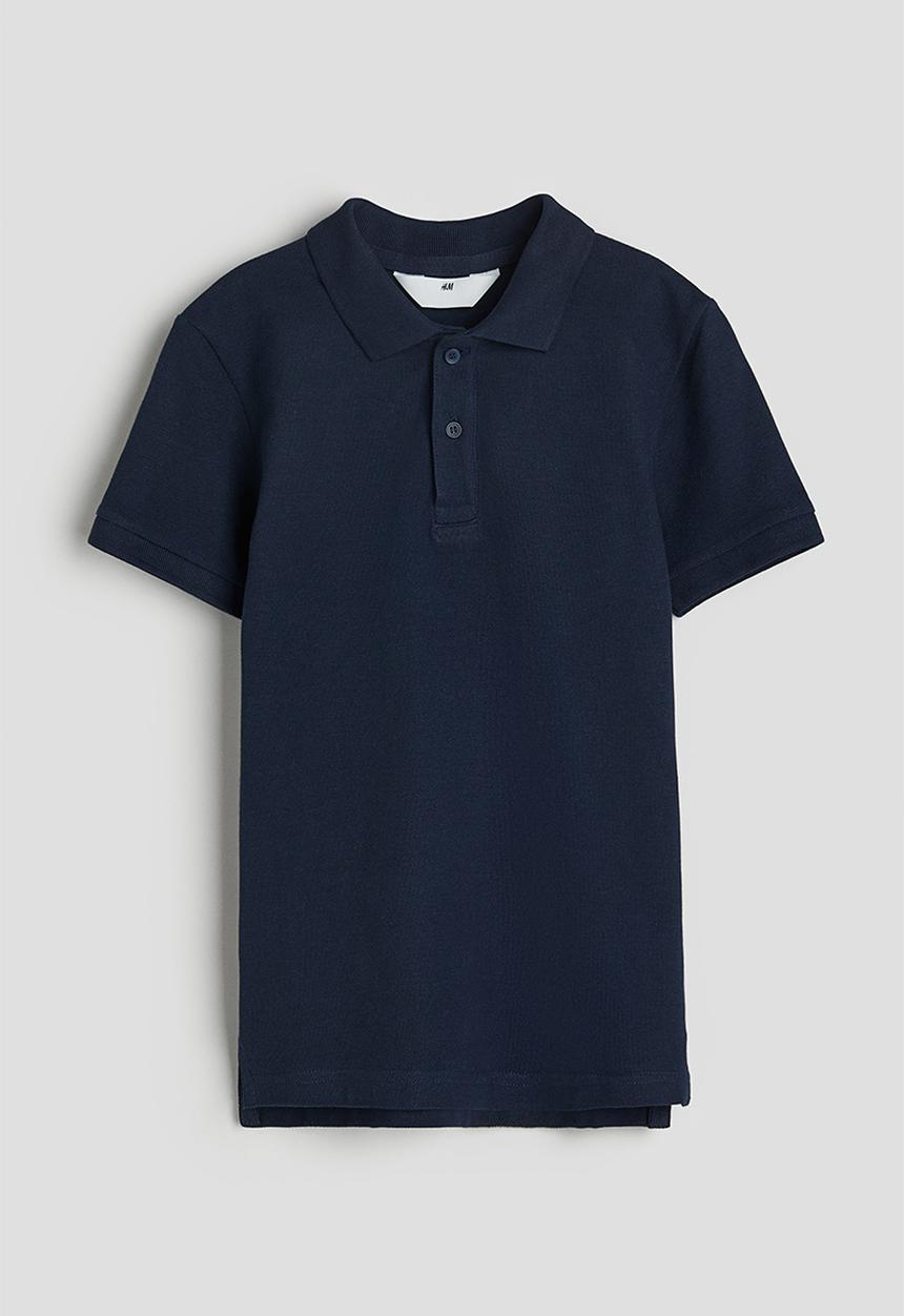 H&M - Cotton piqué polo shirt - navy blue