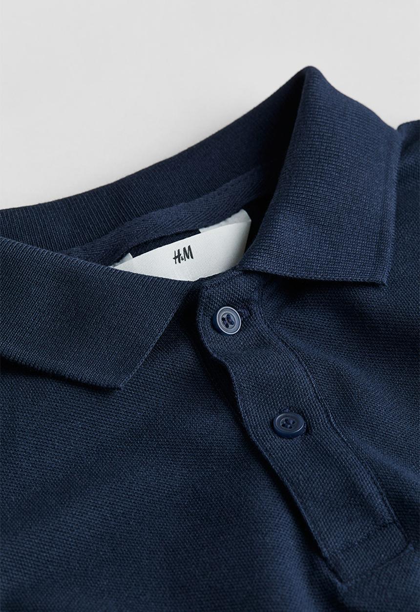 H&M - Cotton piqué polo shirt - navy blue