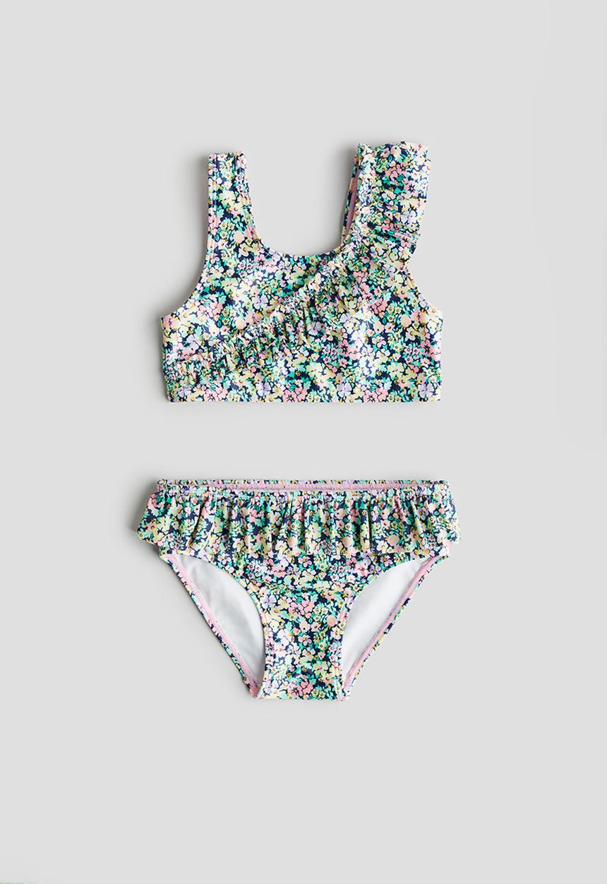 H&M - Frill-trimmed bikini - dark blue floral 