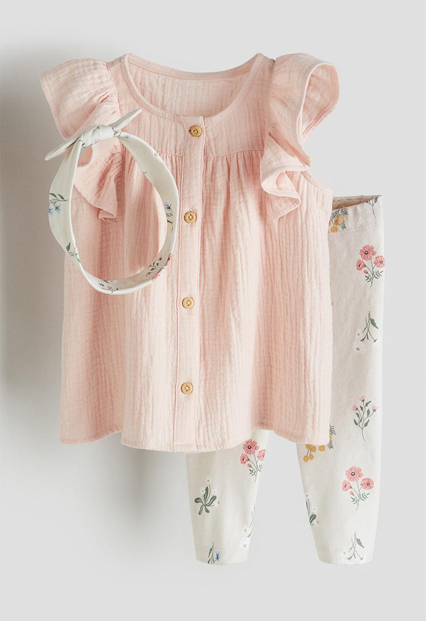 H&M - 3-piece cotton set - pink & white