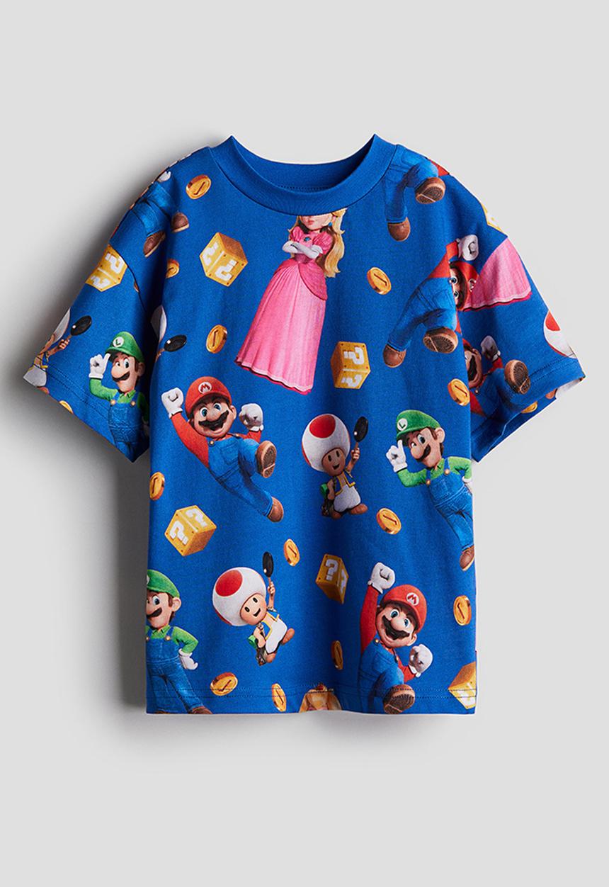 H&M - Printed T-shirt - bright blue super mario