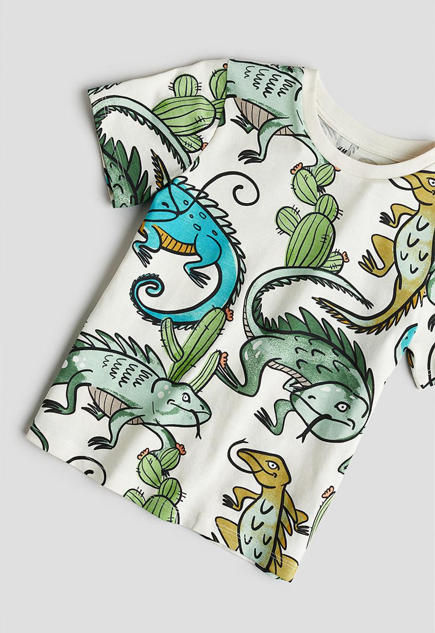 H&M - Printed T-shirt - White Lizards
