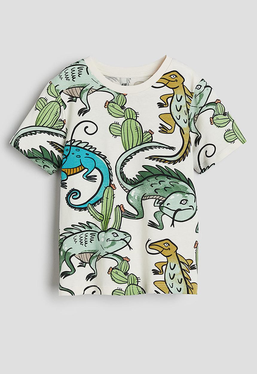 H&M - Printed T-shirt - White Lizards