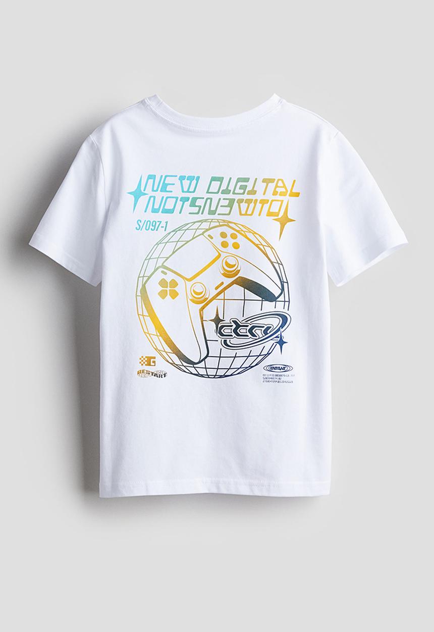 H&M - Printed T-shirt - white new digital